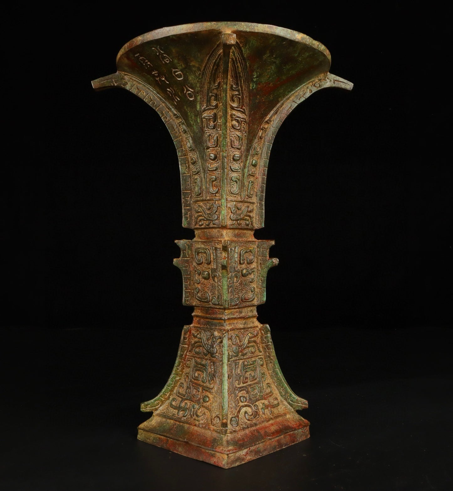 Chinese Antique Bronze Square Flower Gu