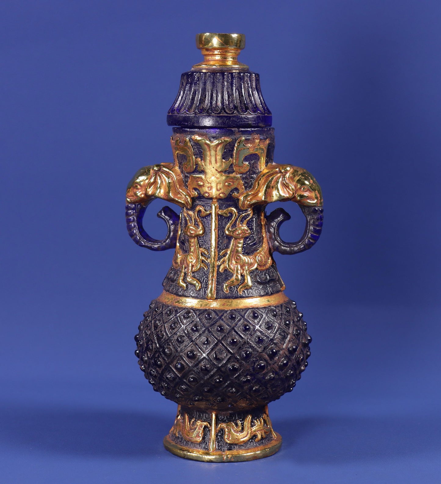 Chinese Antique Old Glass Wrapped Gold Double Ear Bottle