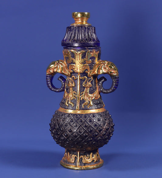 Chinese Antique Old Glass Wrapped Gold Double Ear Bottle