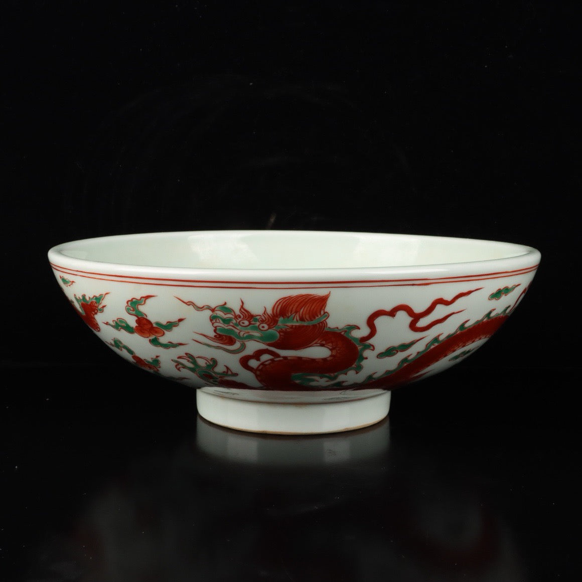 Red green colorful cloud dragon patterned large bowl