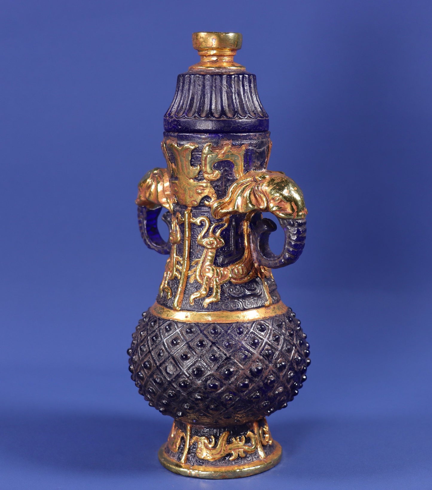 Chinese Antique Old Glass Wrapped Gold Double Ear Bottle