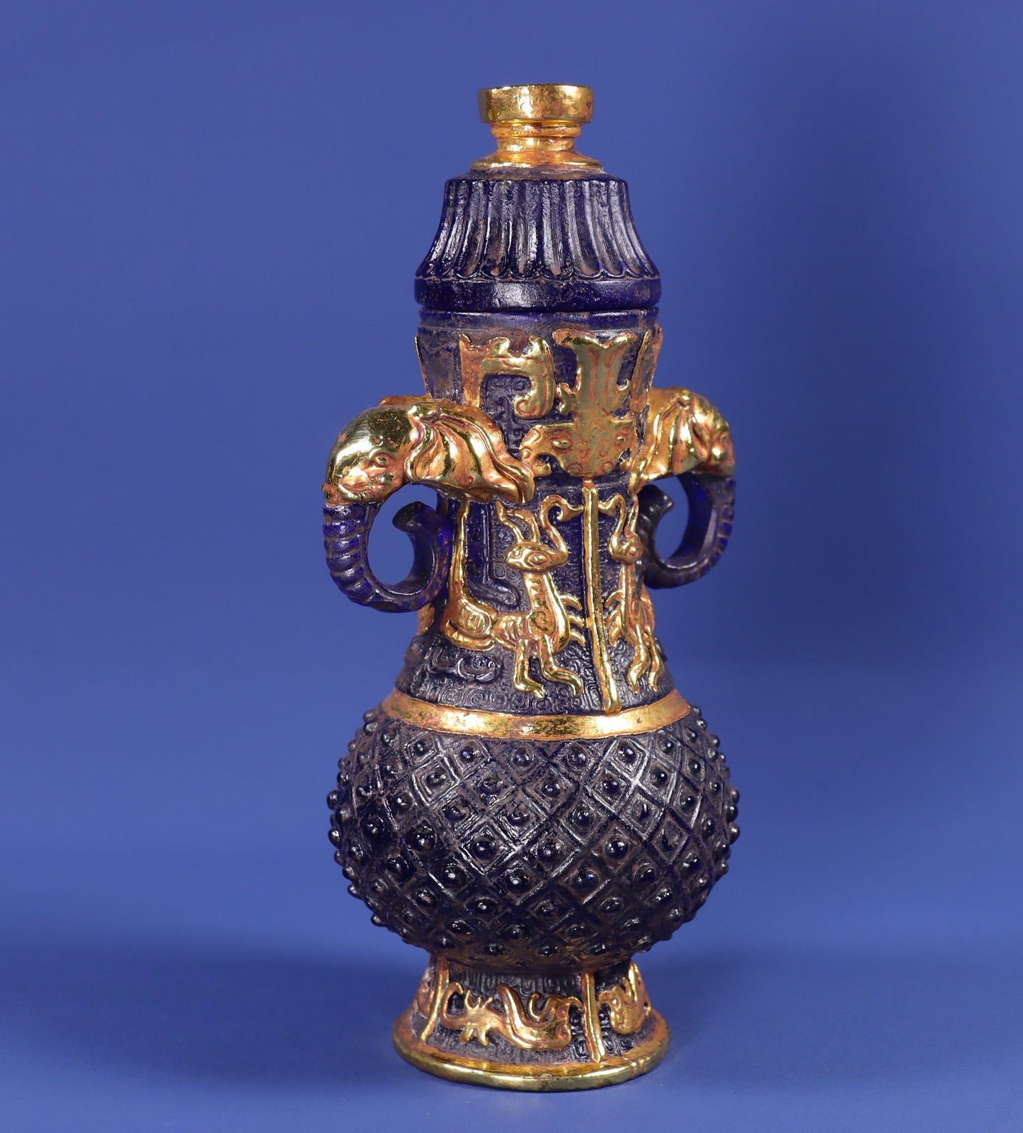 Chinese Antique Old Glass Wrapped Gold Double Ear Bottle