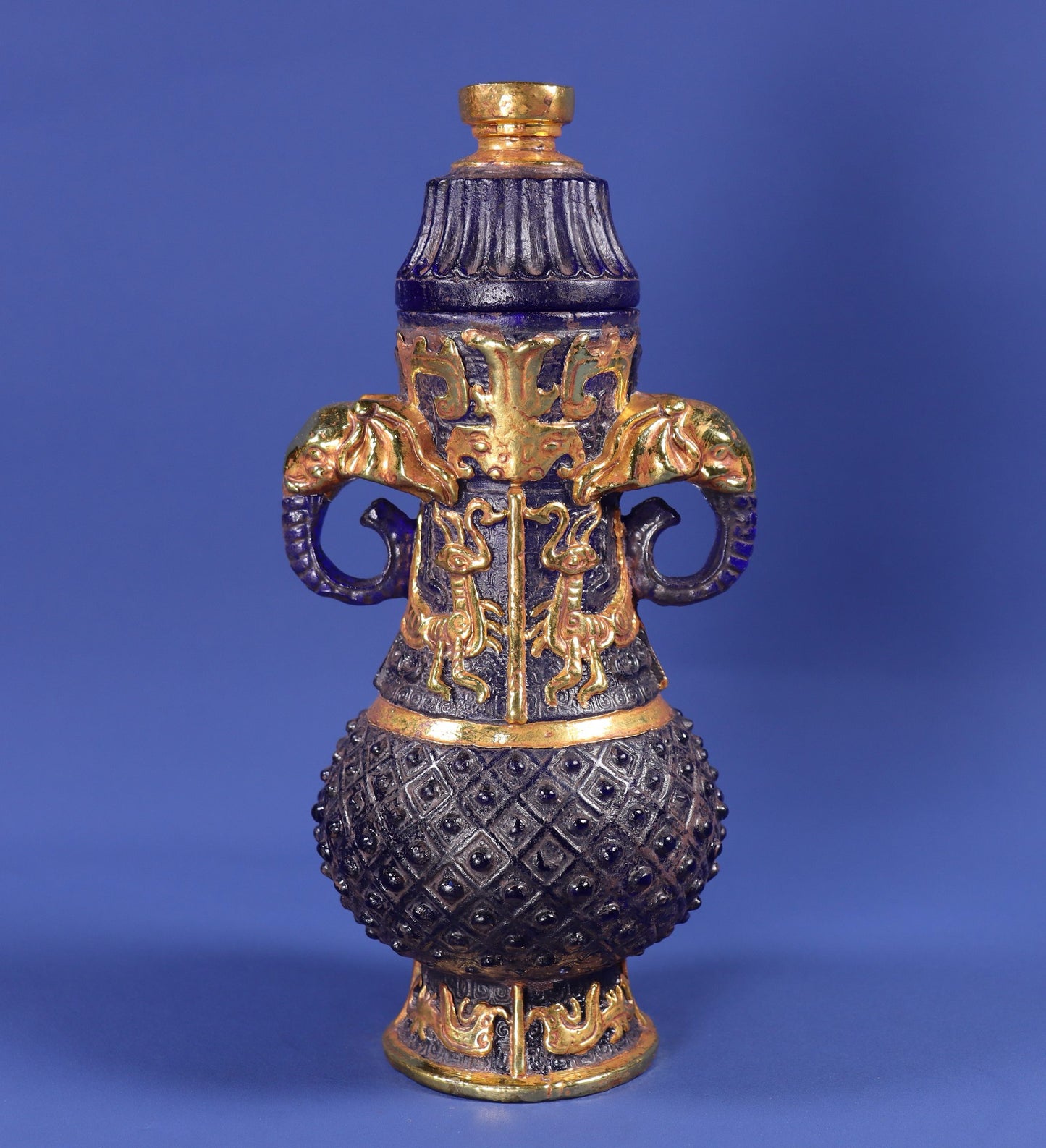 Chinese Antique Old Glass Wrapped Gold Double Ear Bottle