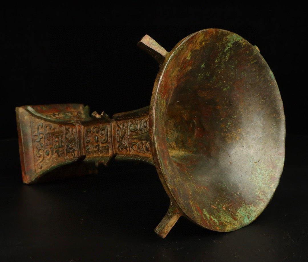 Chinese Antique Bronze Square Flower Gu