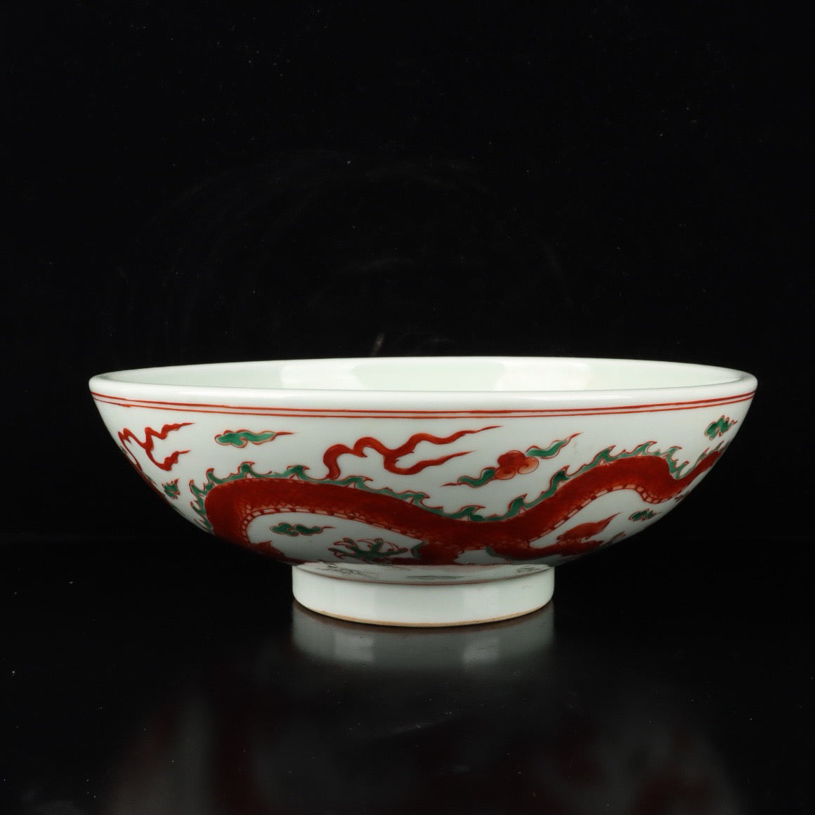 Red green colorful cloud dragon patterned large bowl