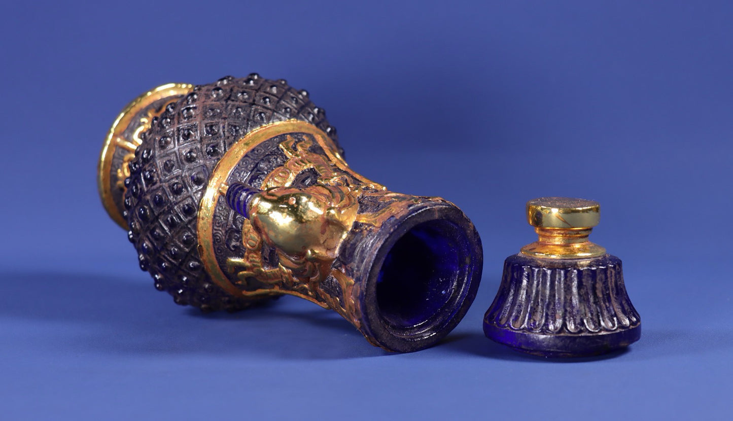 Chinese Antique Old Glass Wrapped Gold Double Ear Bottle