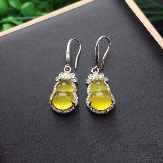 Ice Yellow Jade Gourd Earrings