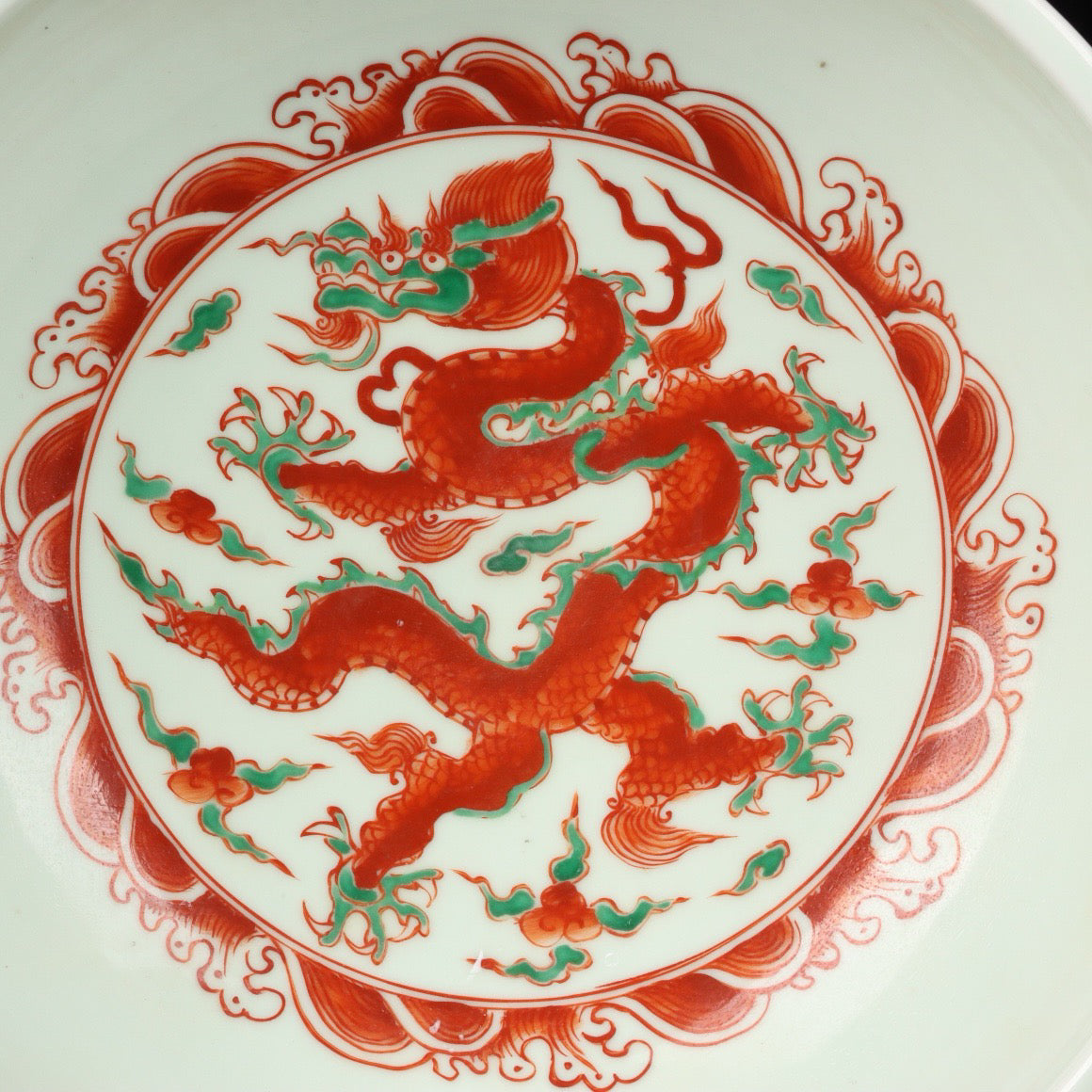 Red green colorful cloud dragon patterned large bowl