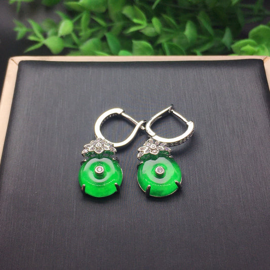 Ice Green Jade Safety Buckle Earrings