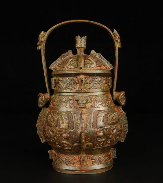 Chinese antique bronze gluttonous pattern lifting beam