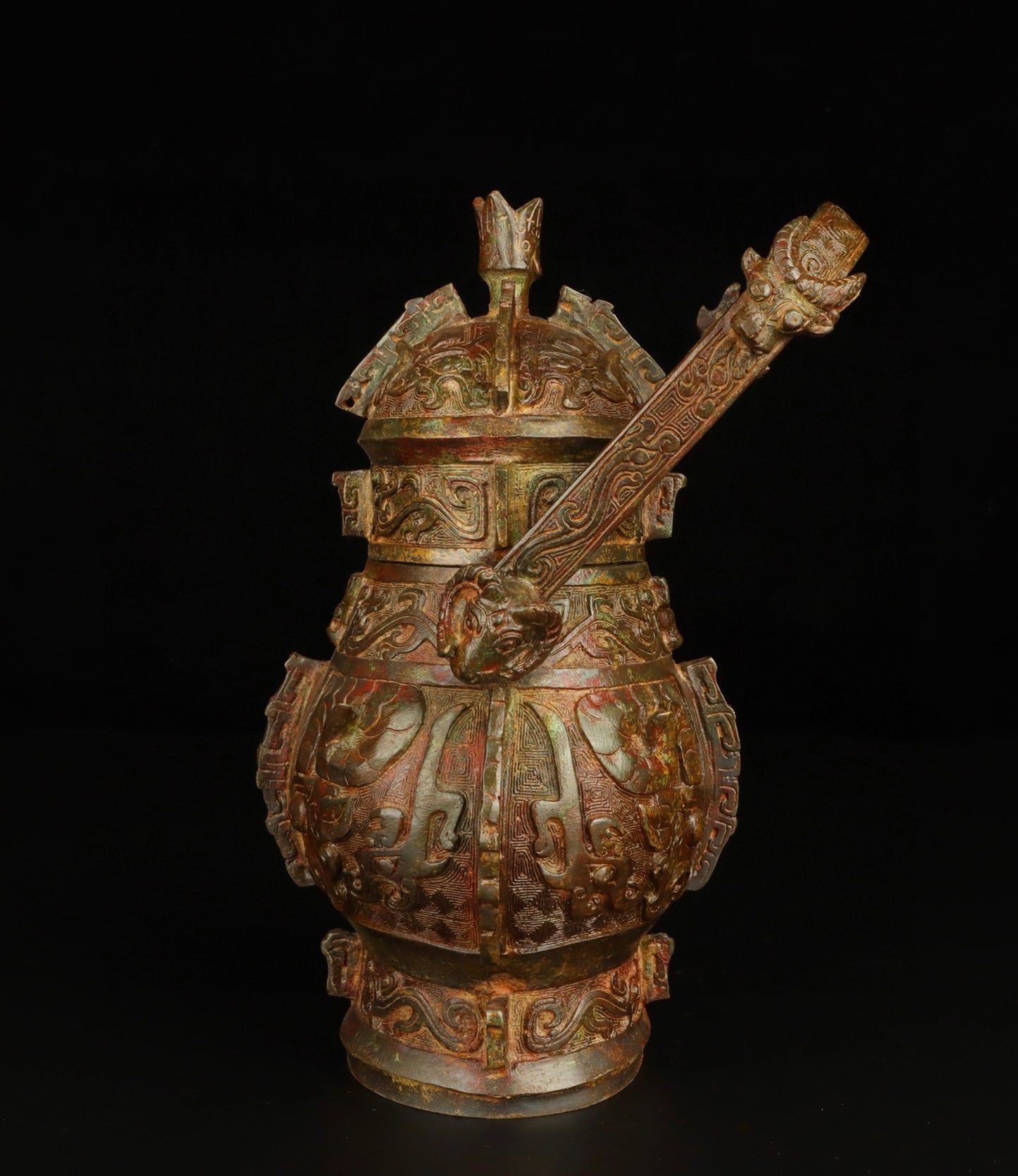 Chinese antique bronze gluttonous pattern lifting beam