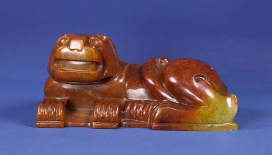 Chinese Antique Pure Hand Carving Old Hotan Jade House Animal