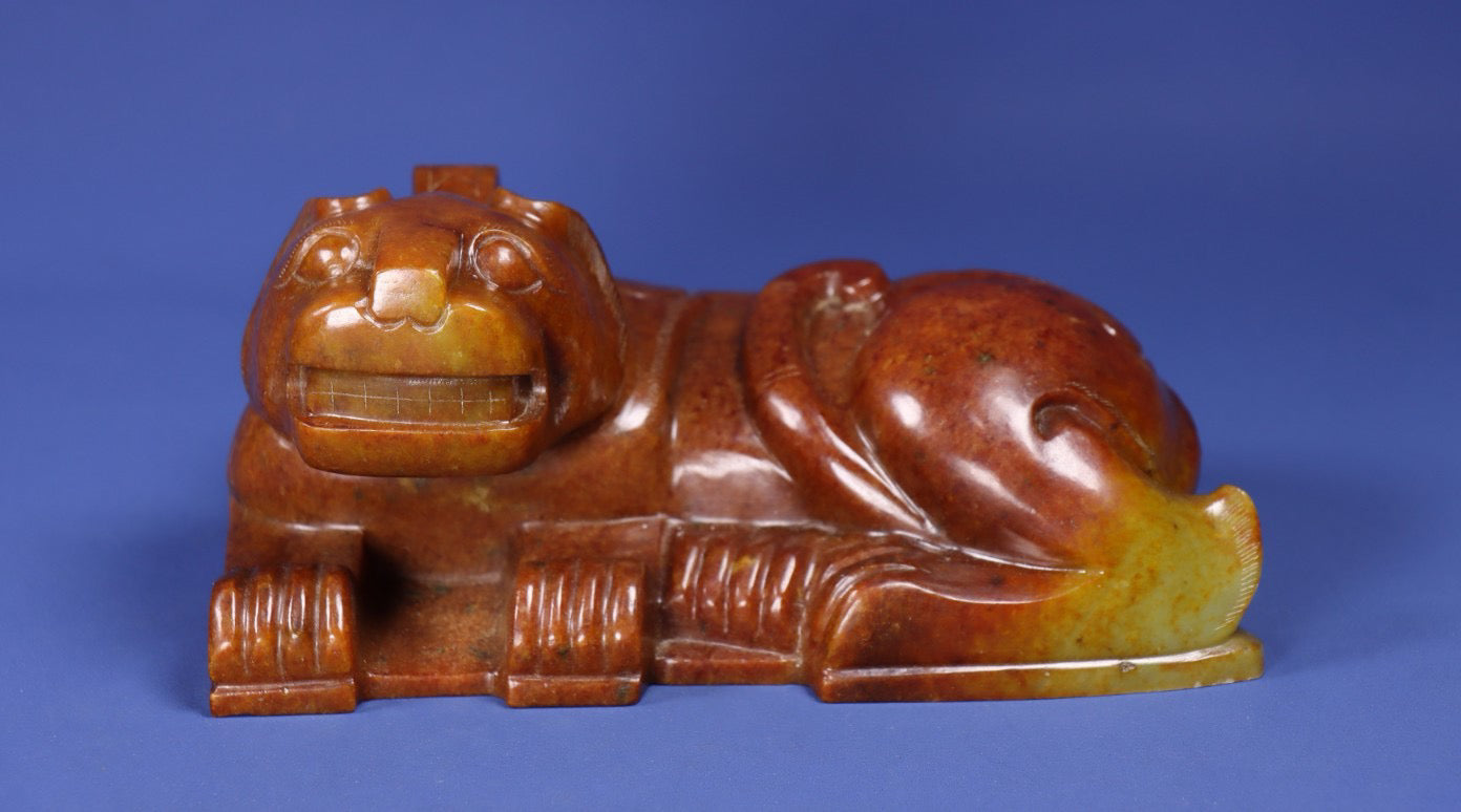 Chinese Antique Pure Hand Carving Old Hotan Jade House Animal
