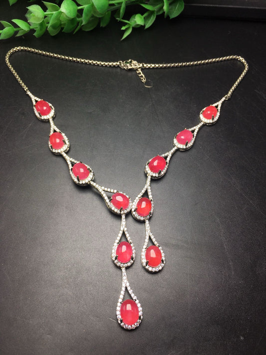 Ice Rose Red Luxury Jade Necklace