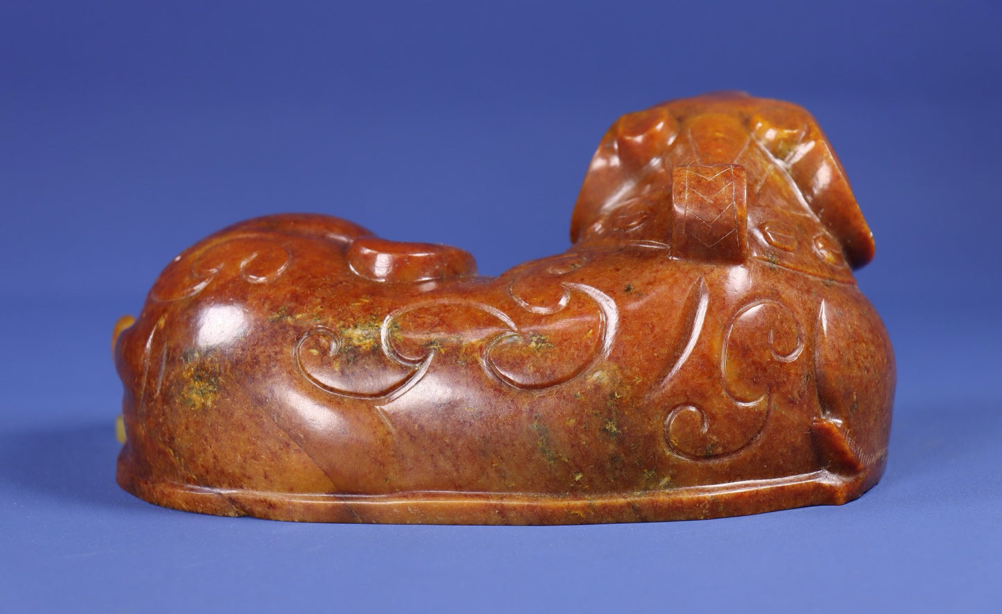 Chinese Antique Pure Hand Carving Old Hotan Jade House Animal