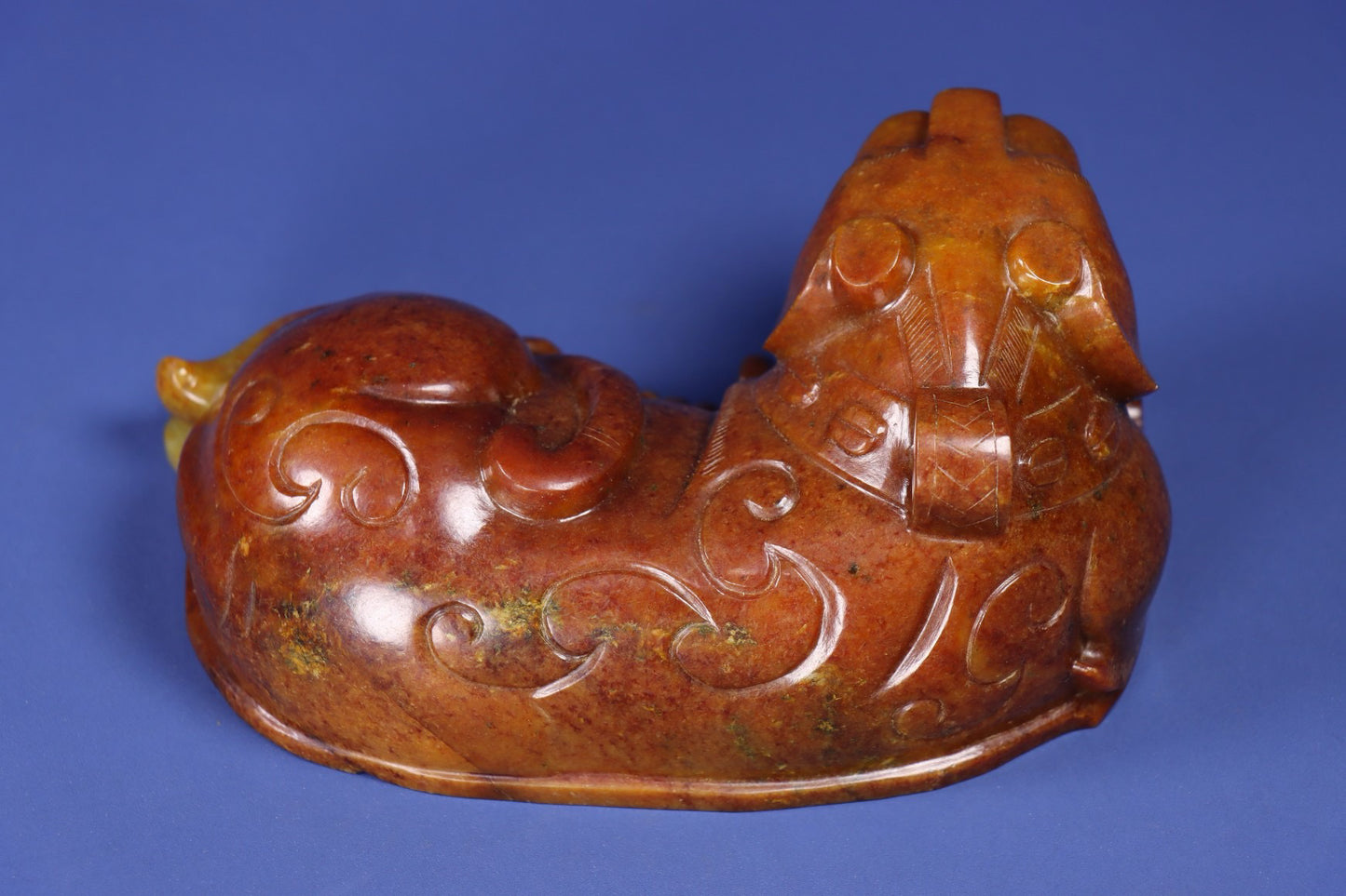 Chinese Antique Pure Hand Carving Old Hotan Jade House Animal