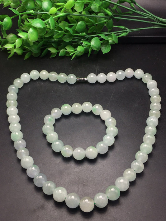 Ice type round bead jade necklace bracelet two-piece set