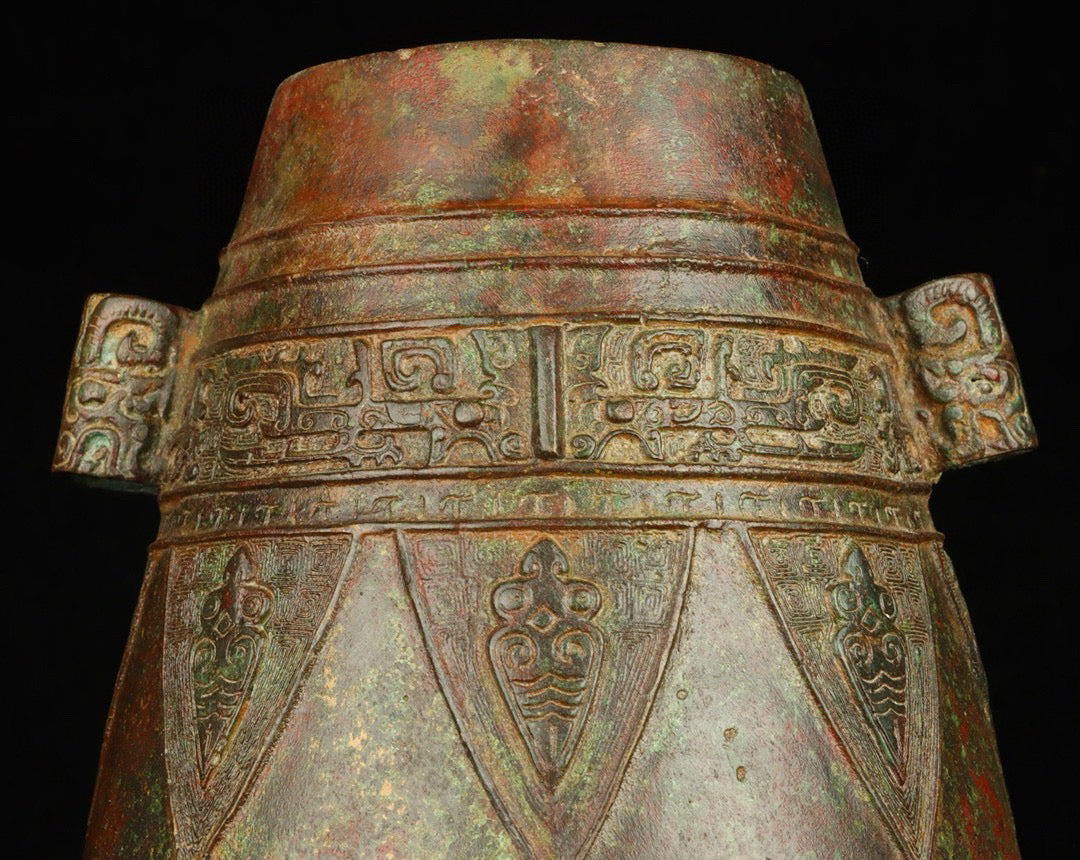 Chinese antique bronze inscription round jar