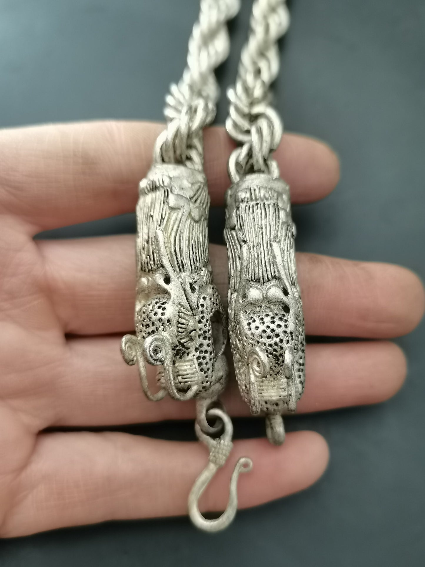 Chinese Antique Silver Dragon Necklace