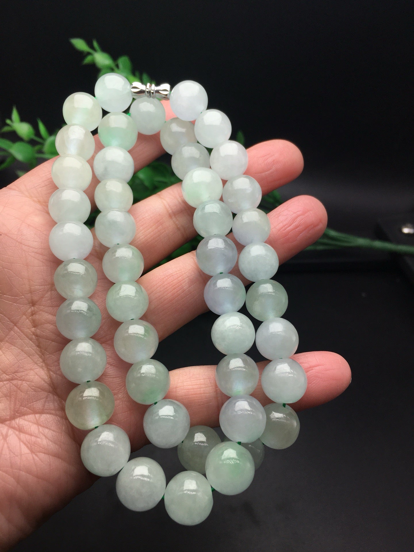 Ice type round bead jade necklace bracelet two-piece set