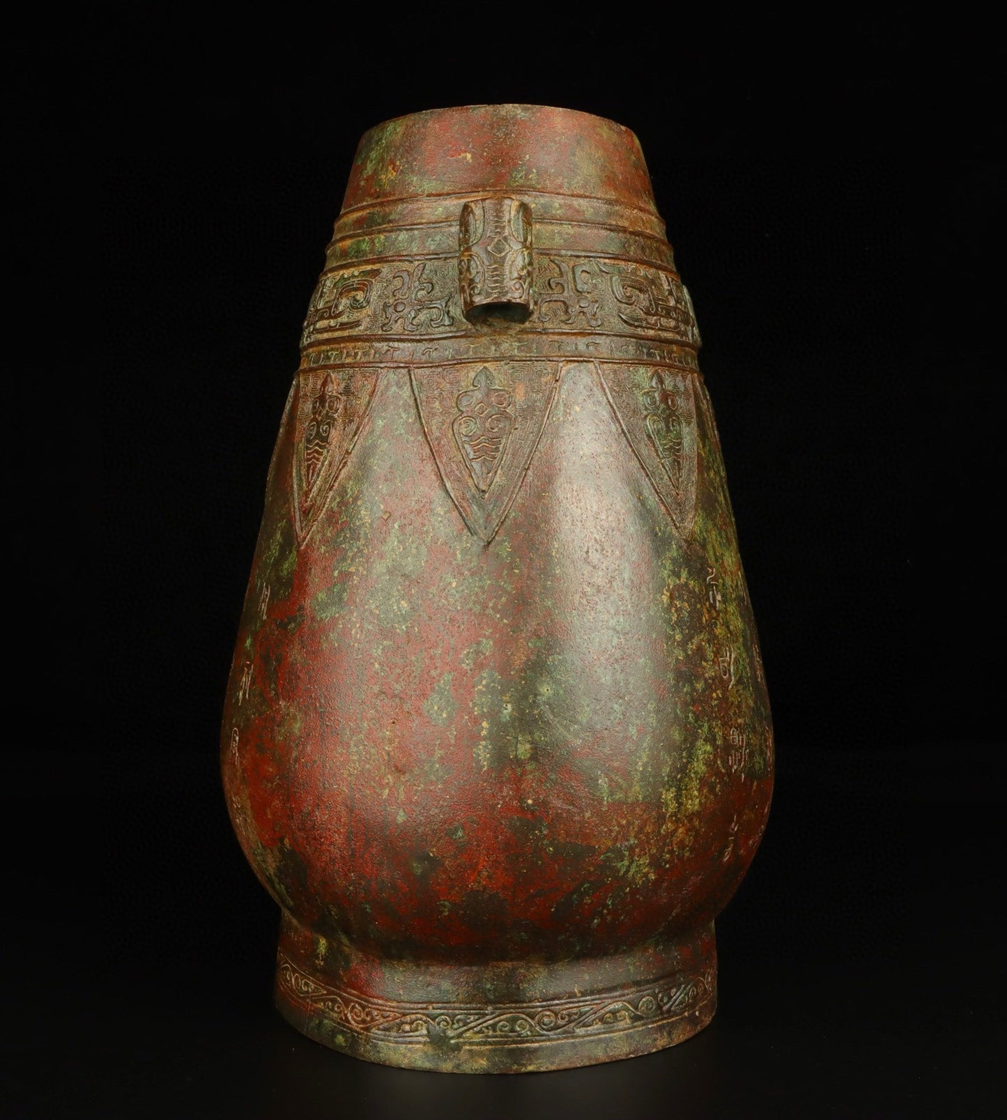 Chinese antique bronze inscription round jar