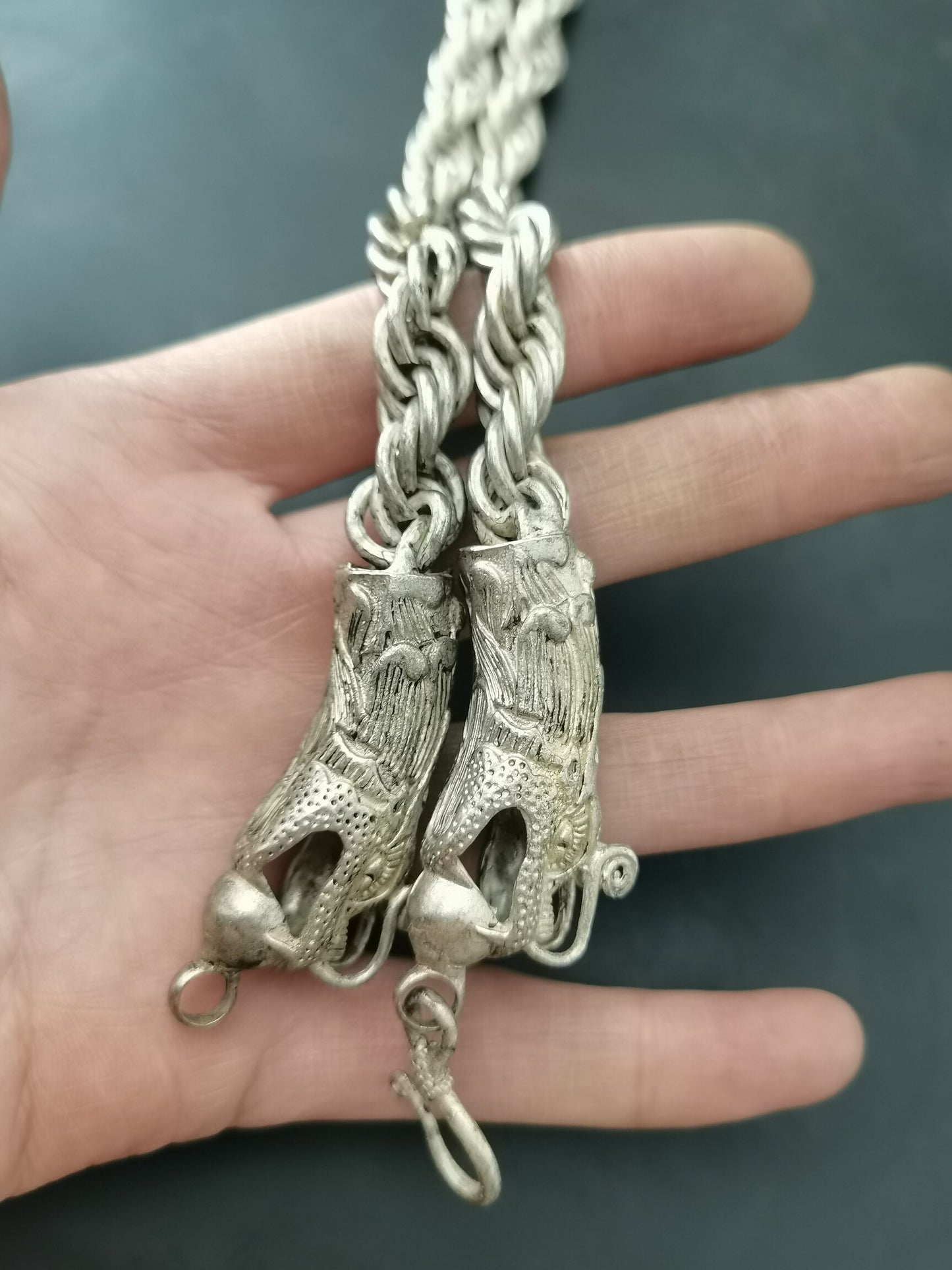 Chinese Antique Silver Dragon Necklace