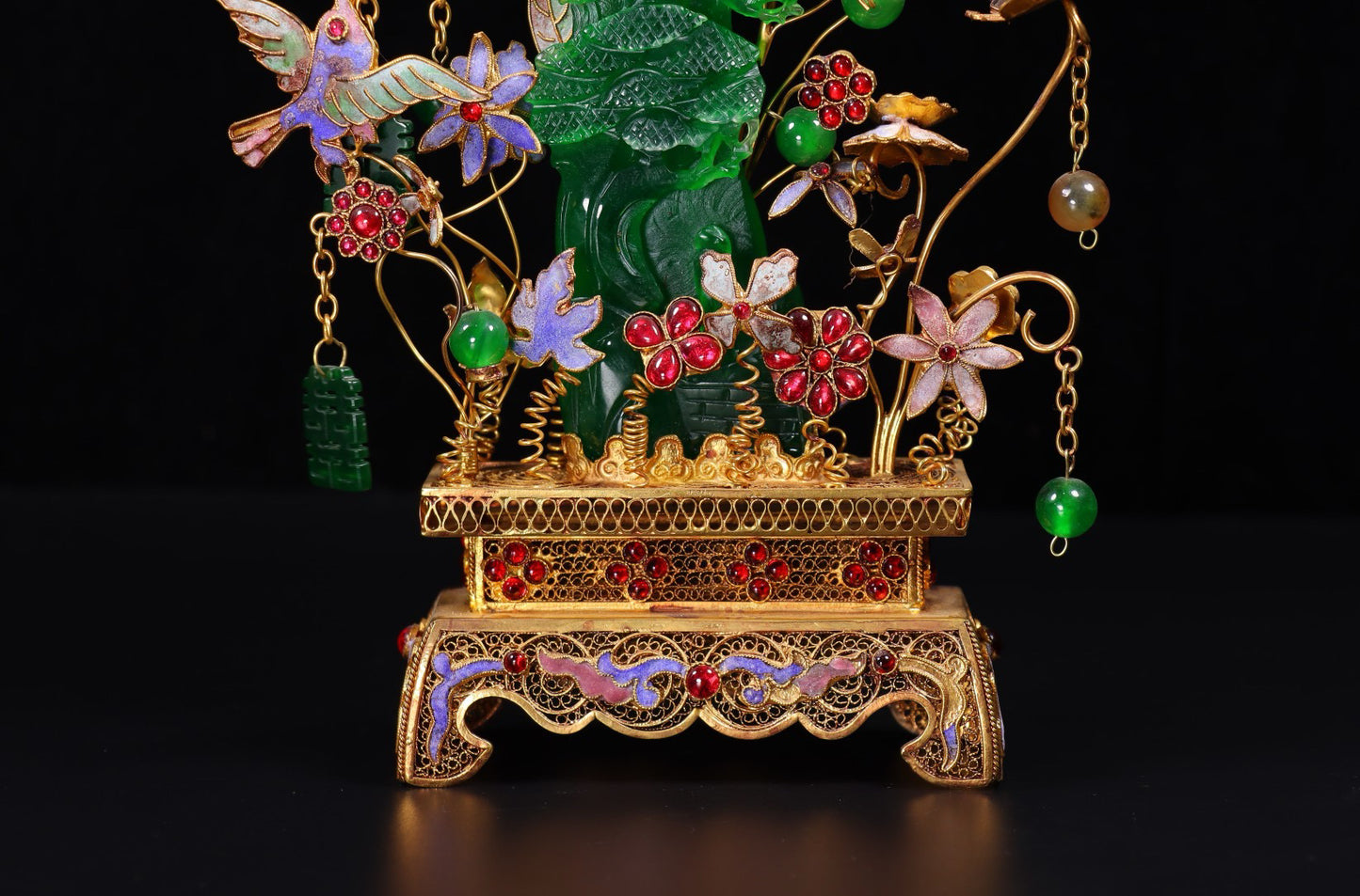 Chinese antique handmade filigree gold-plated inlaid jade landscape ornaments
