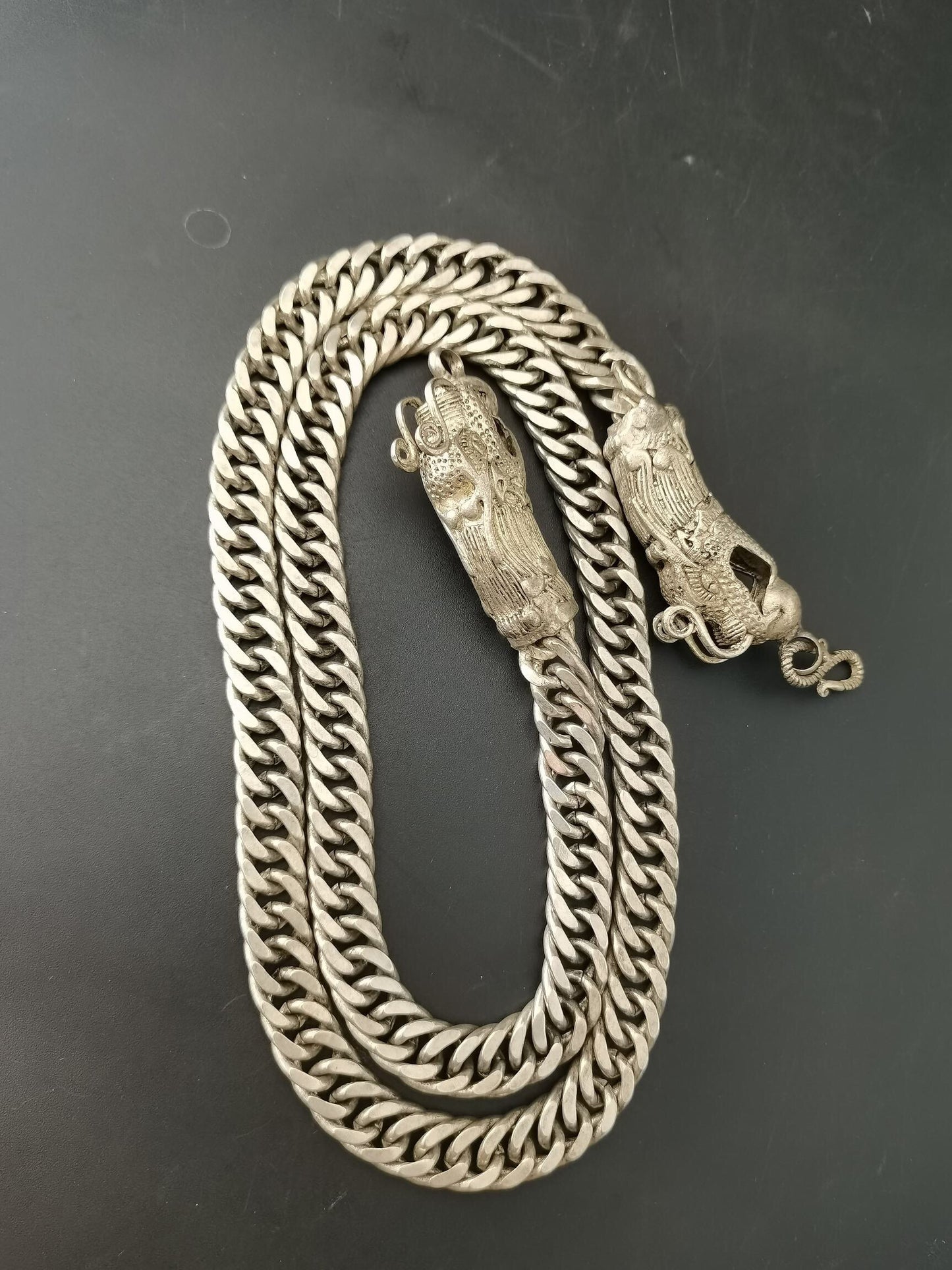 Chinese Antique Silver Dragon Necklace