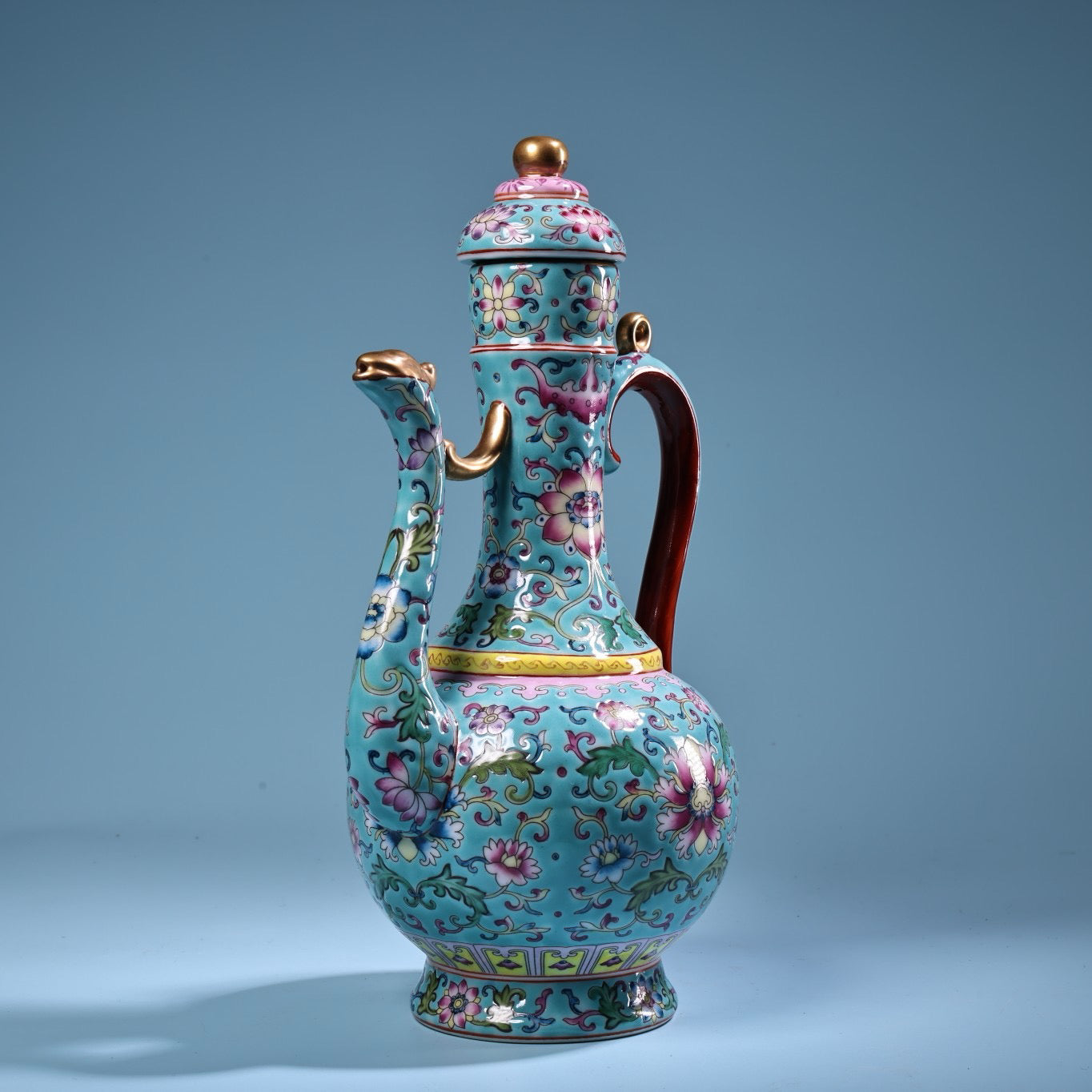 Hand painted enamel gold-plated porcelain teapot with handle