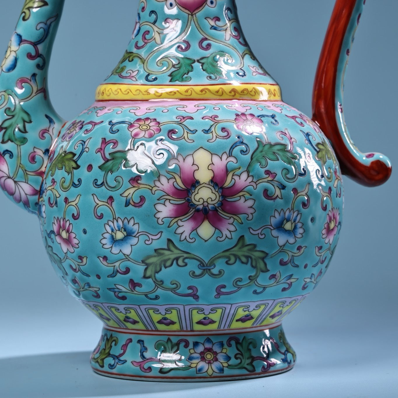 Hand painted enamel gold-plated porcelain teapot with handle