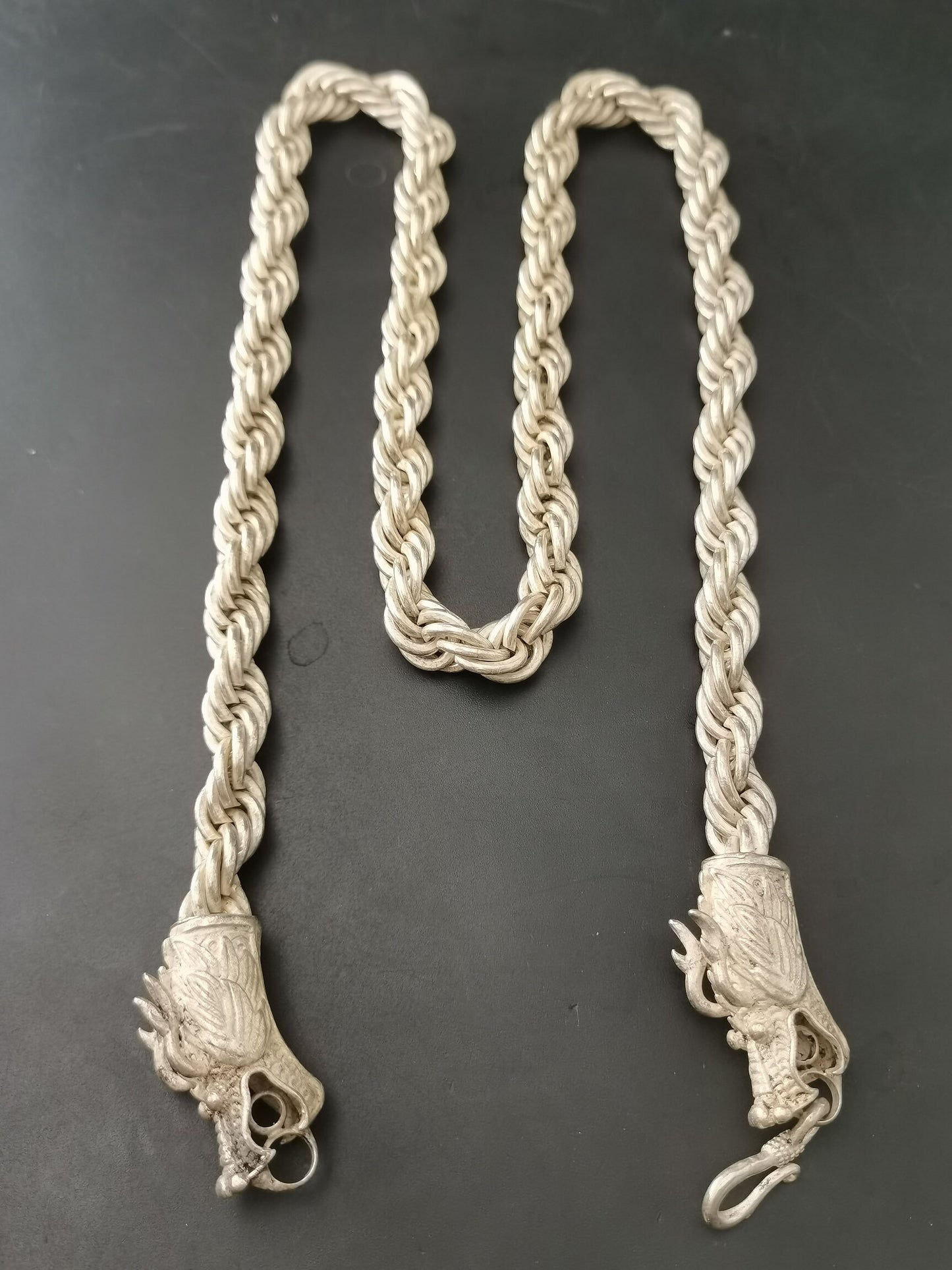 Chinese Antique Silver Dragon Necklace