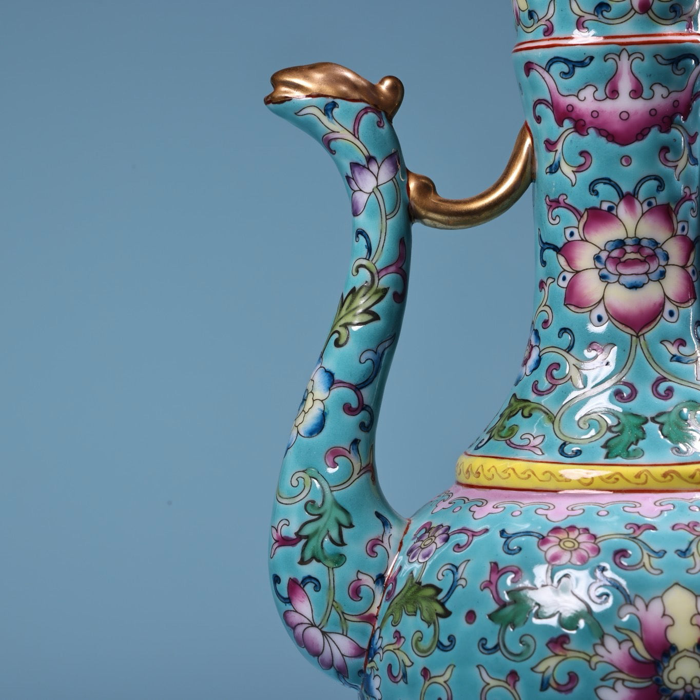 Hand painted enamel gold-plated porcelain teapot with handle
