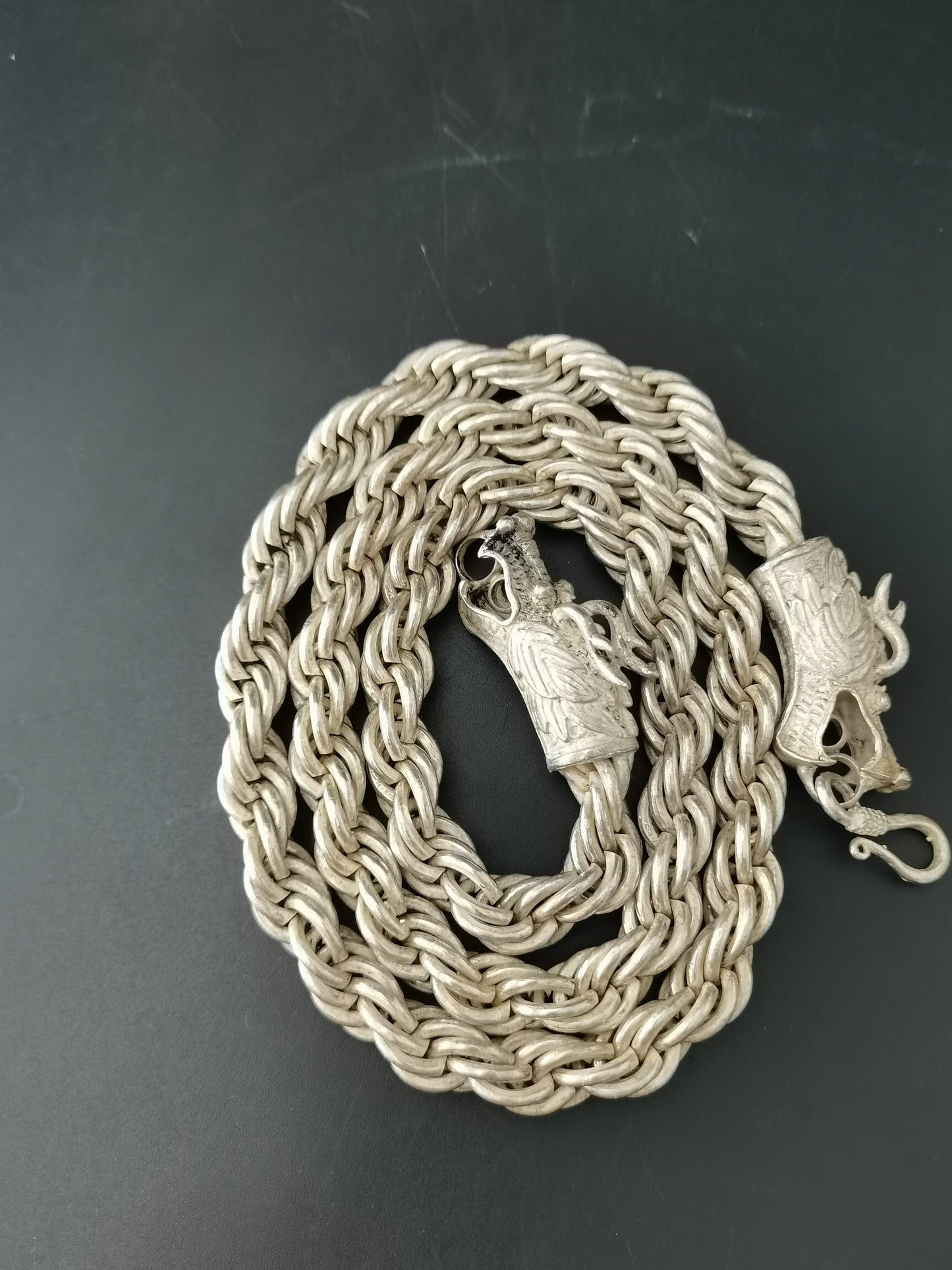 Chinese Antique Silver Dragon Necklace