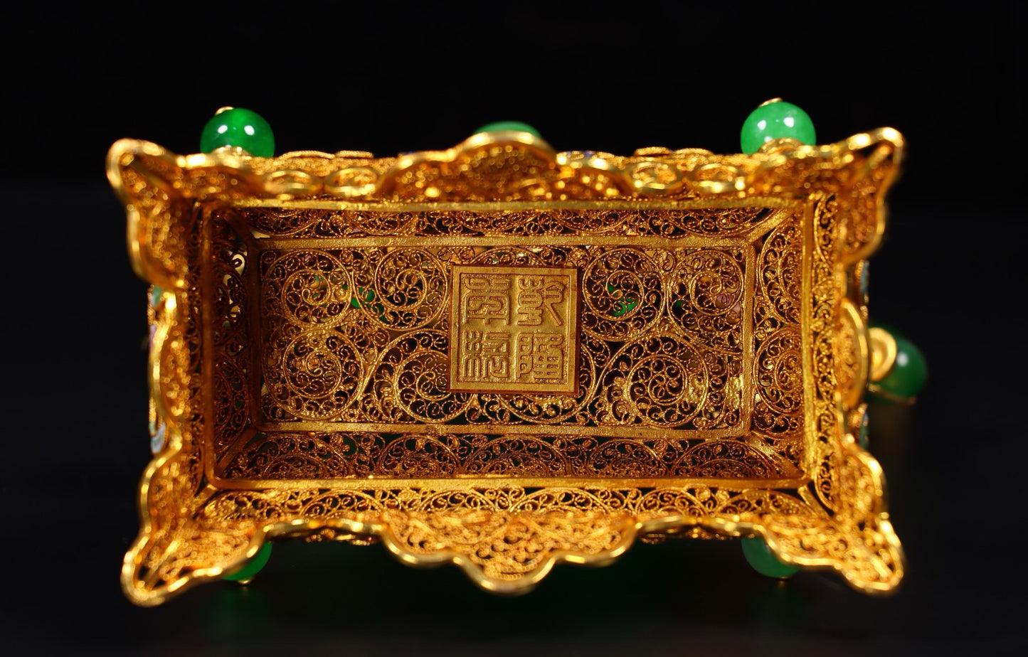 Chinese antique handmade filigree gold-plated inlaid antique jade ornaments