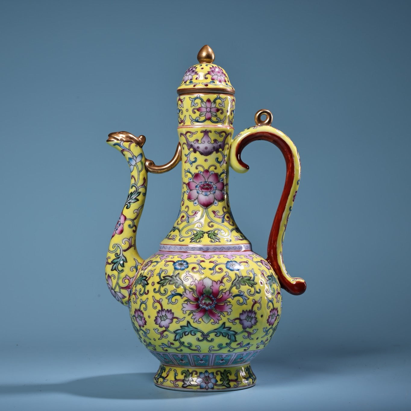 Hand painted enamel gold-plated porcelain teapot with handle