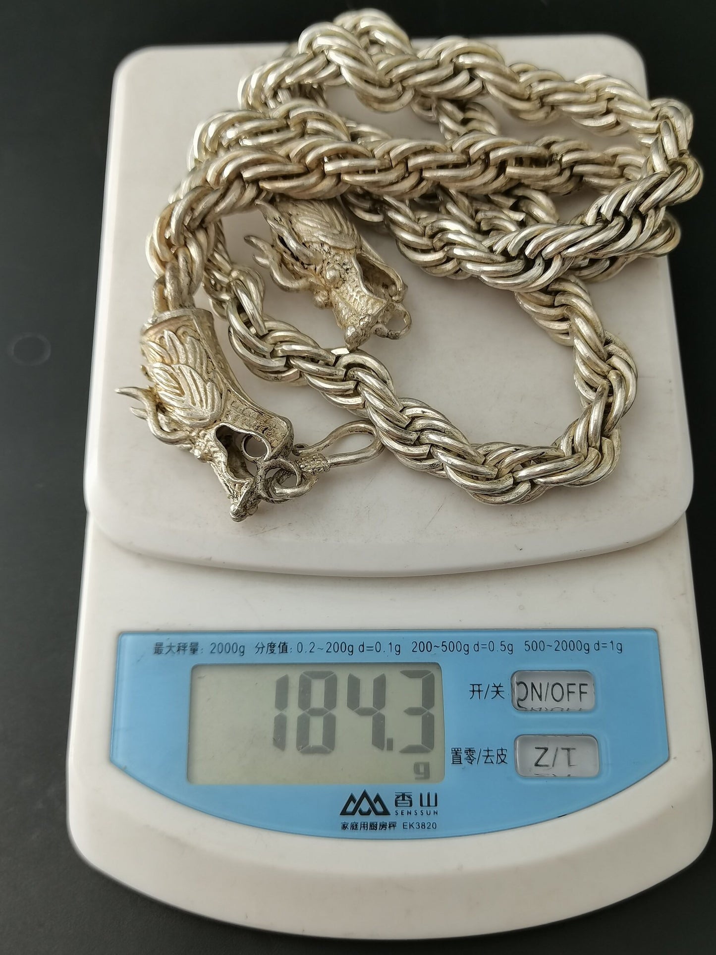 Chinese Antique Silver Dragon Necklace