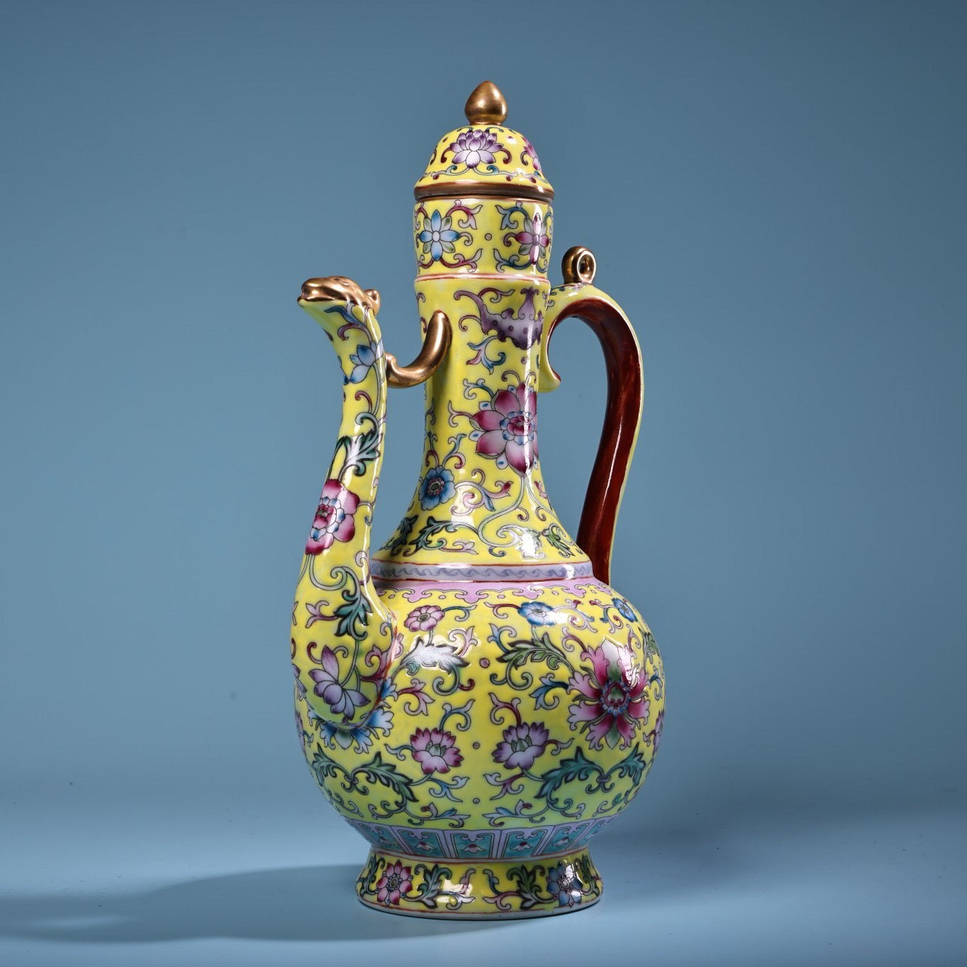 Hand painted enamel gold-plated porcelain teapot with handle