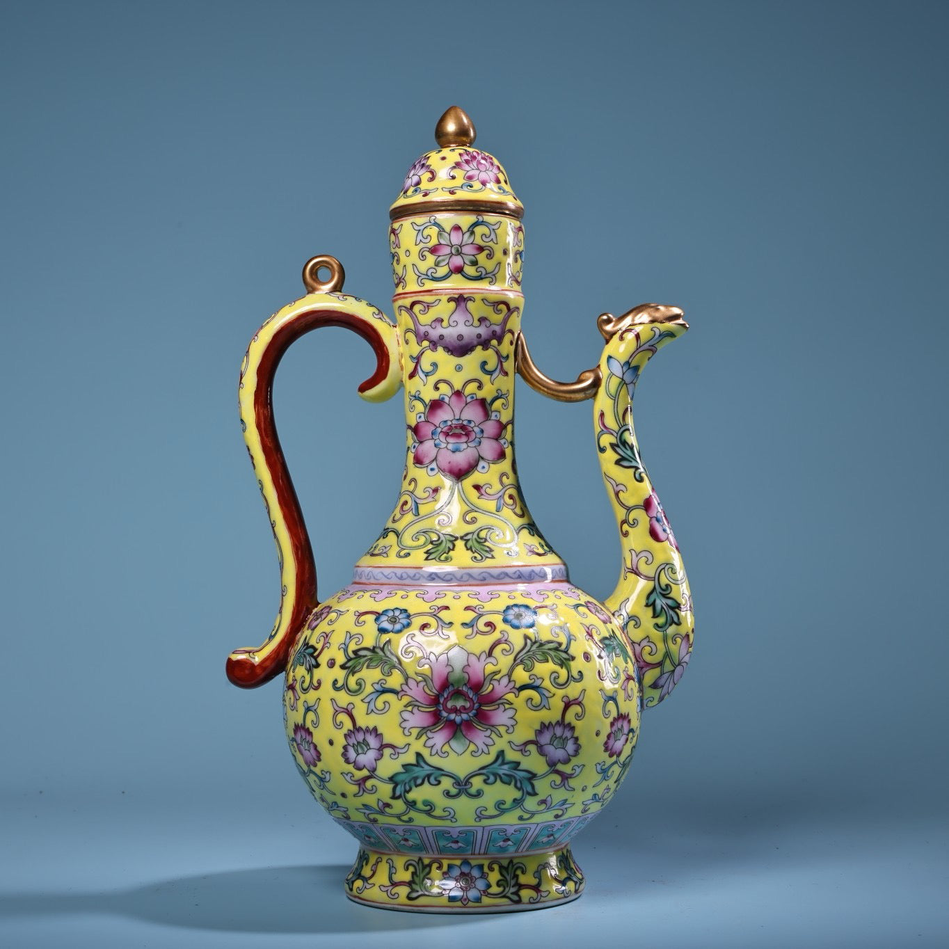 Hand painted enamel gold-plated porcelain teapot with handle