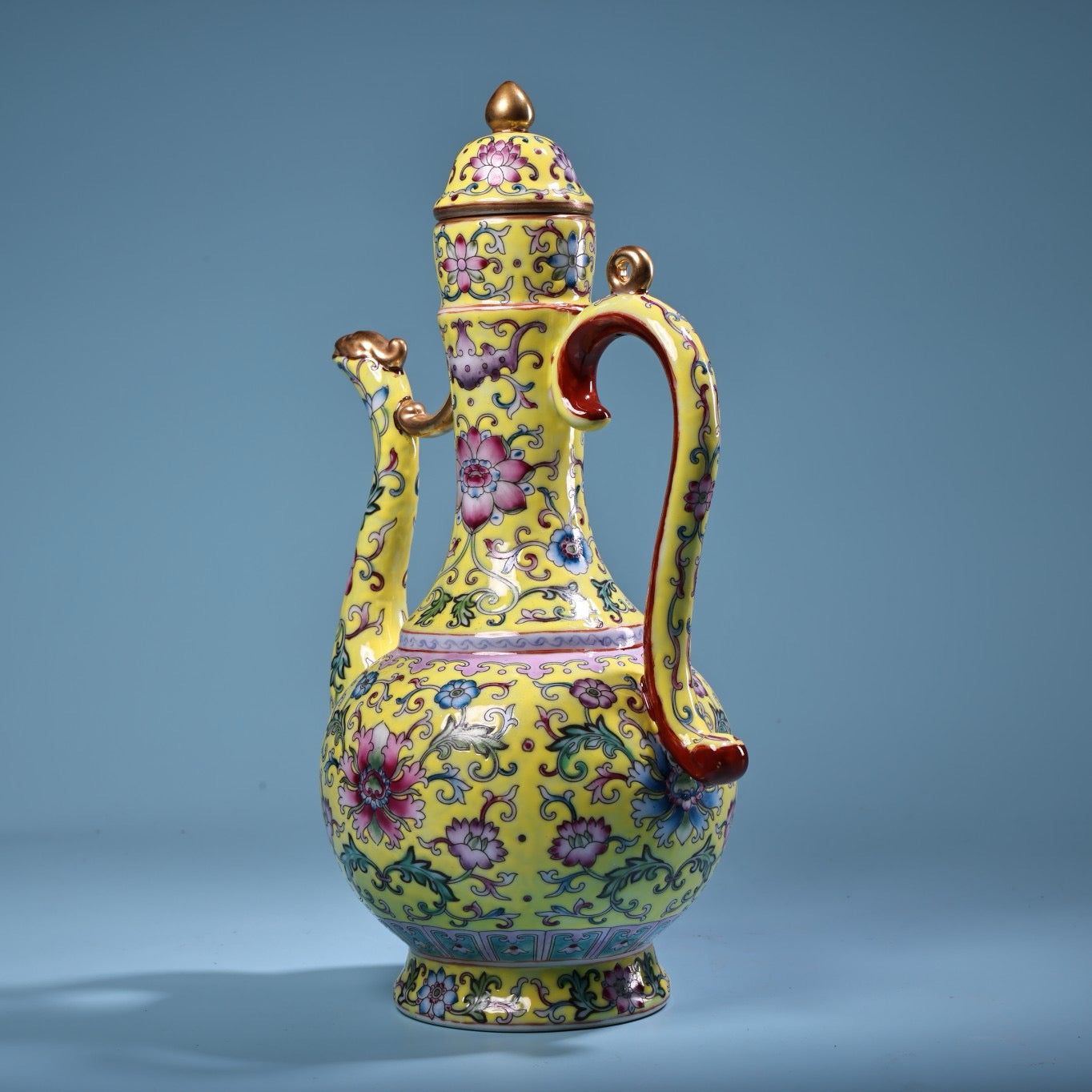 Hand painted enamel gold-plated porcelain teapot with handle