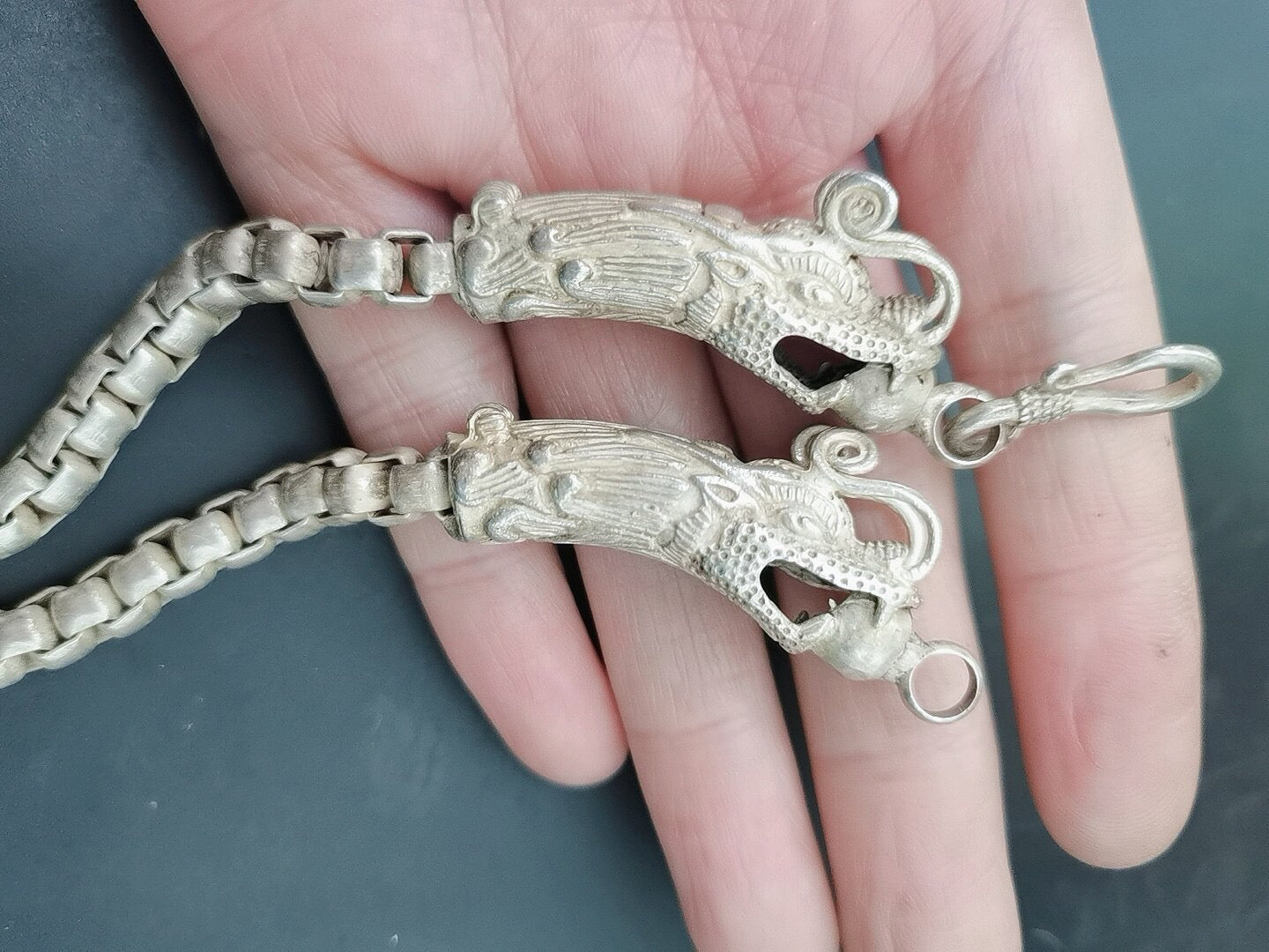 Chinese Antique Silver Dragon Necklace