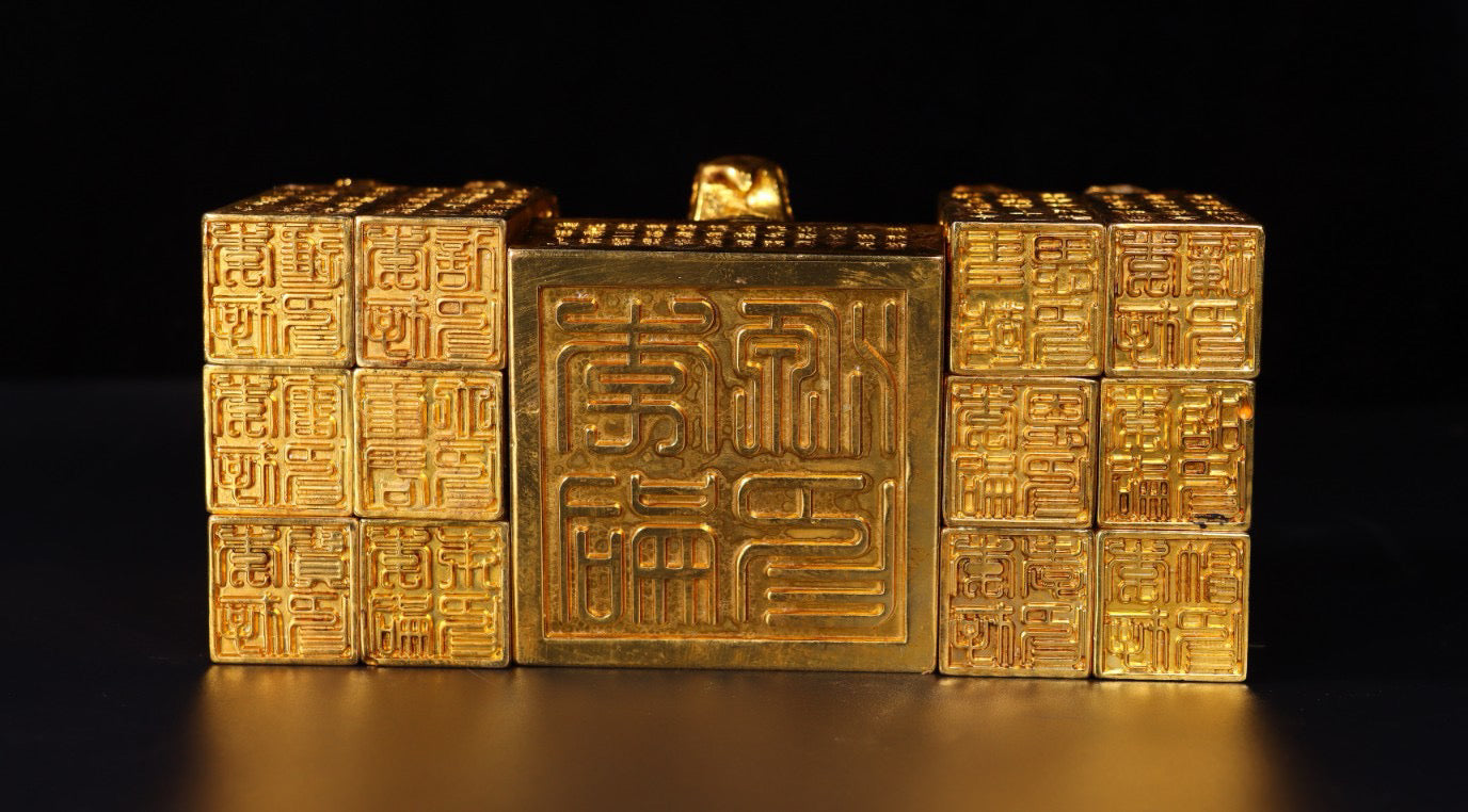 A box of Chinese antiques handcrafted with copper gilded high relief carving and carving of the "Thirteen Taibao" seal