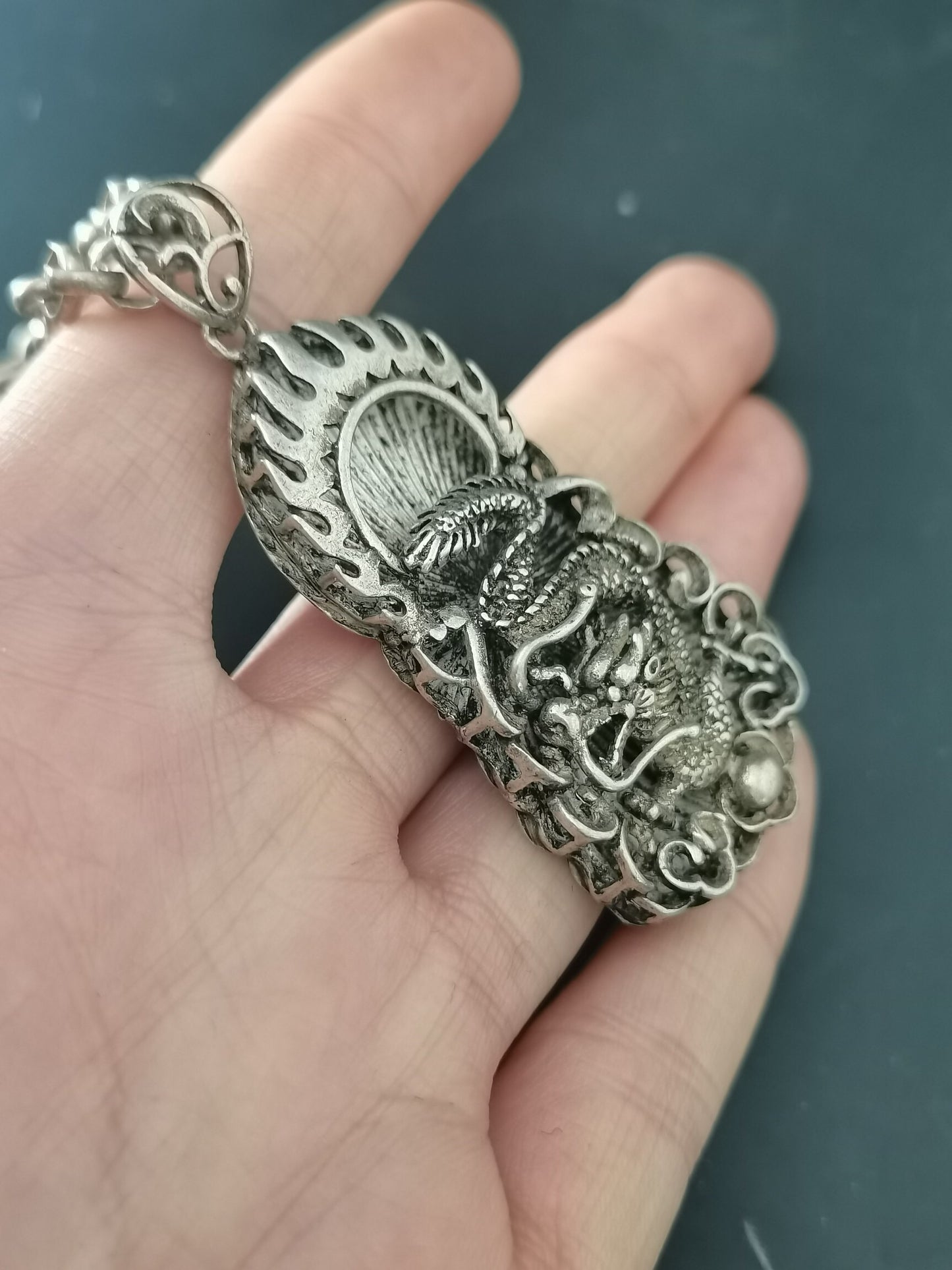 Chinese Antique Silver Pendant Necklace