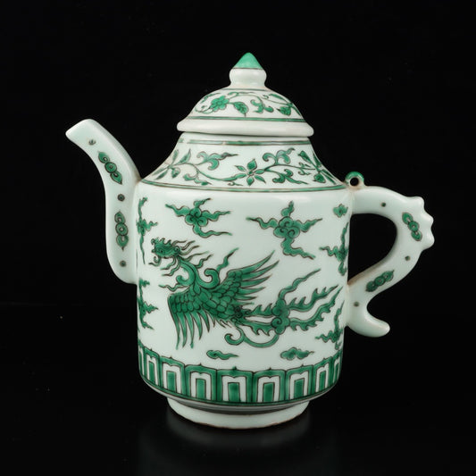 Green colorful phoenix patterned teapot