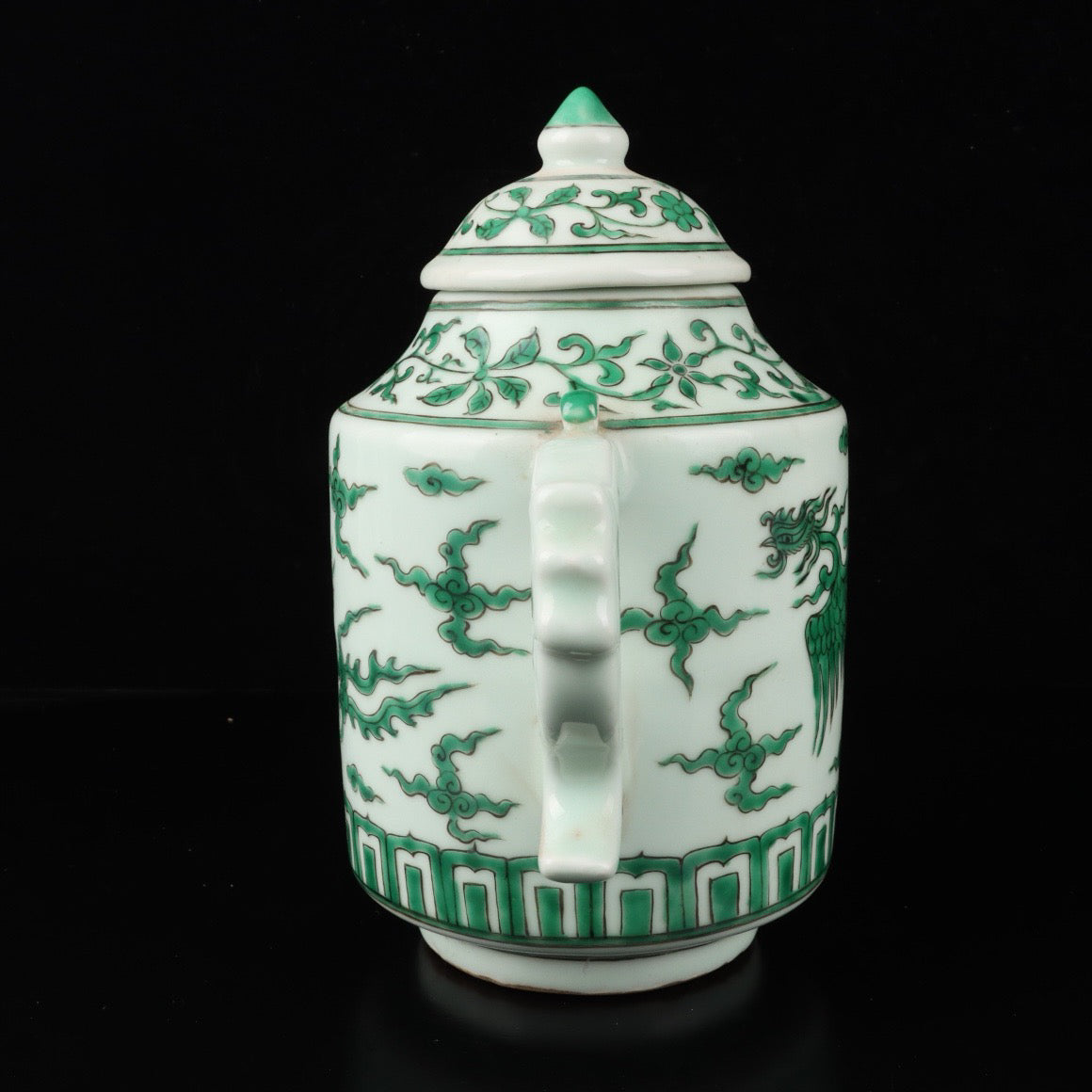 Green colorful phoenix patterned teapot