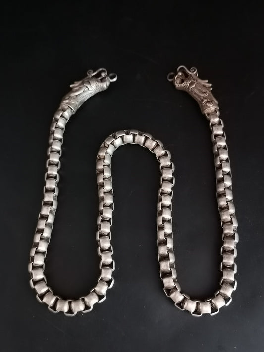 Chinese Antique Silver Dragon Necklace