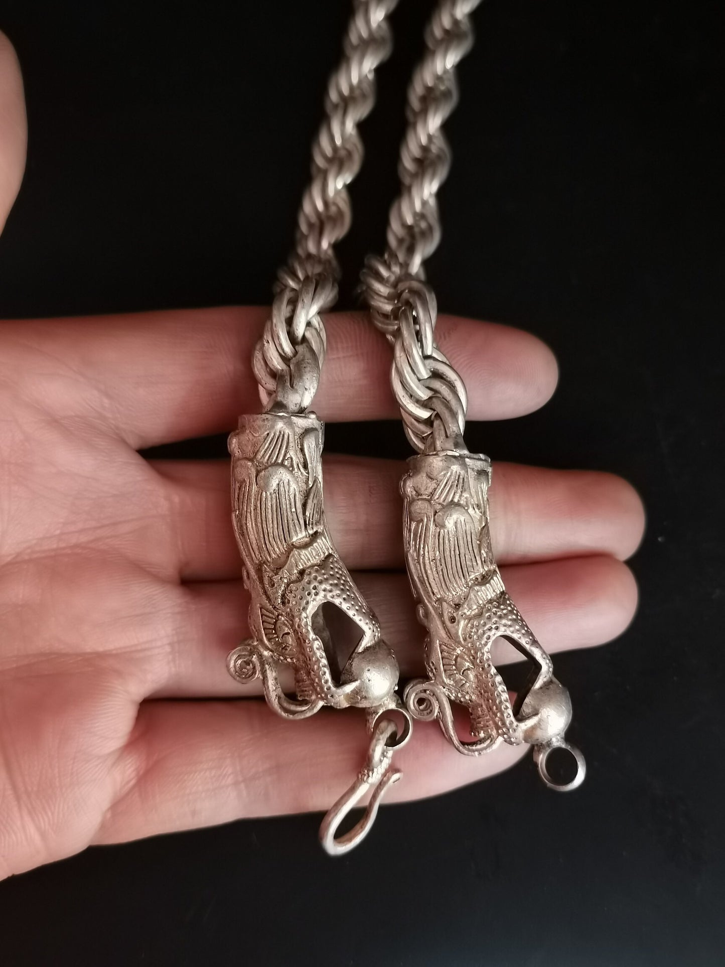 Chinese Antique Silver Dragon Necklace