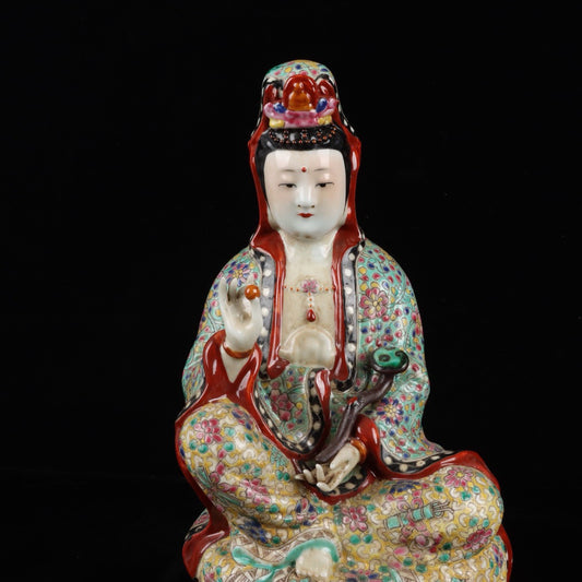 Pink Ruyi Sitting Guanyin