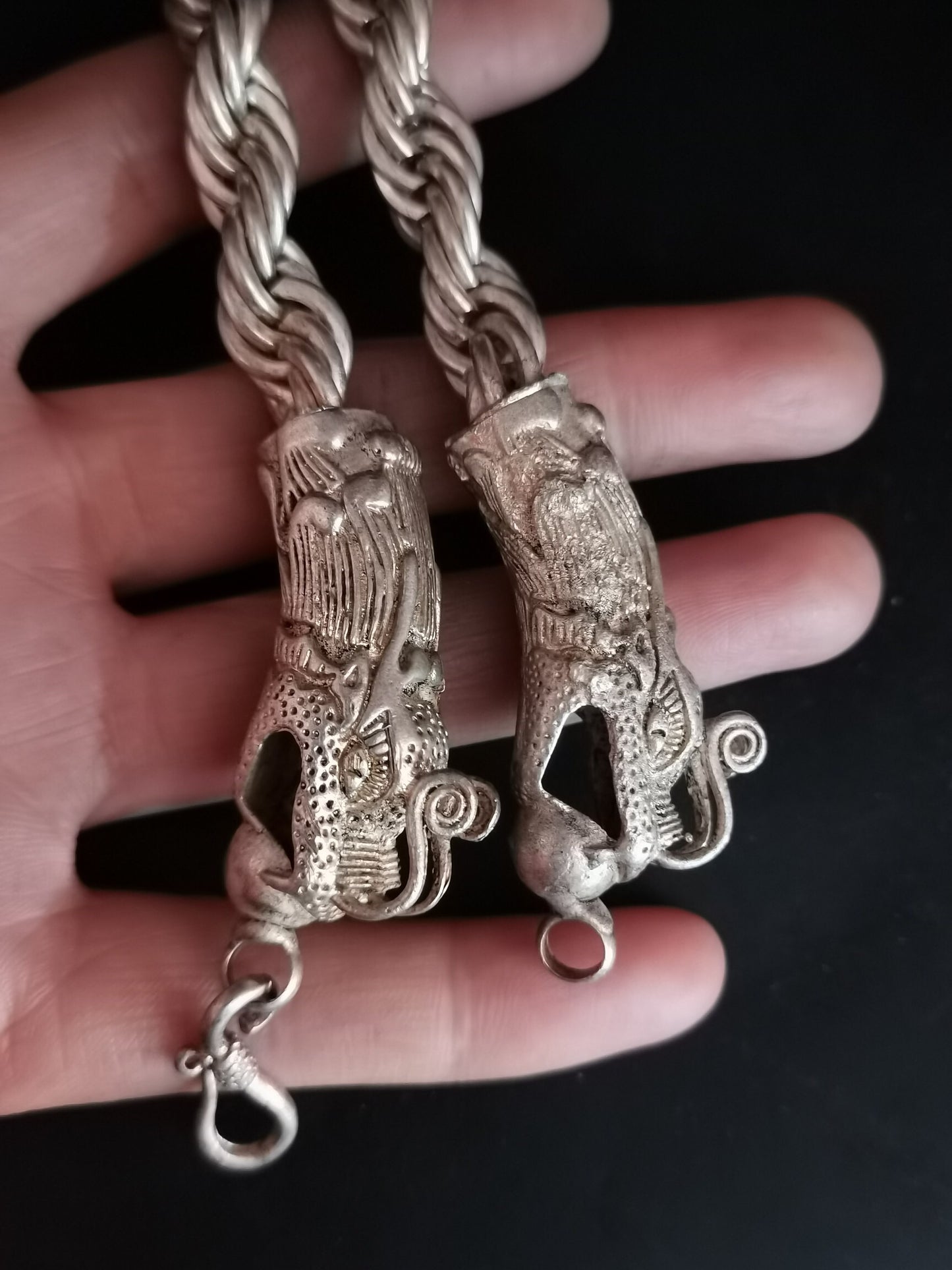 Chinese Antique Silver Dragon Necklace