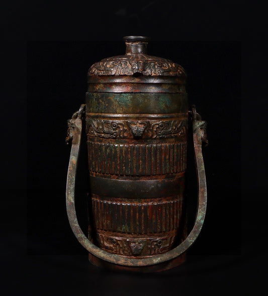 Chinese antique bronze vertical channel pattern lifting Liang You