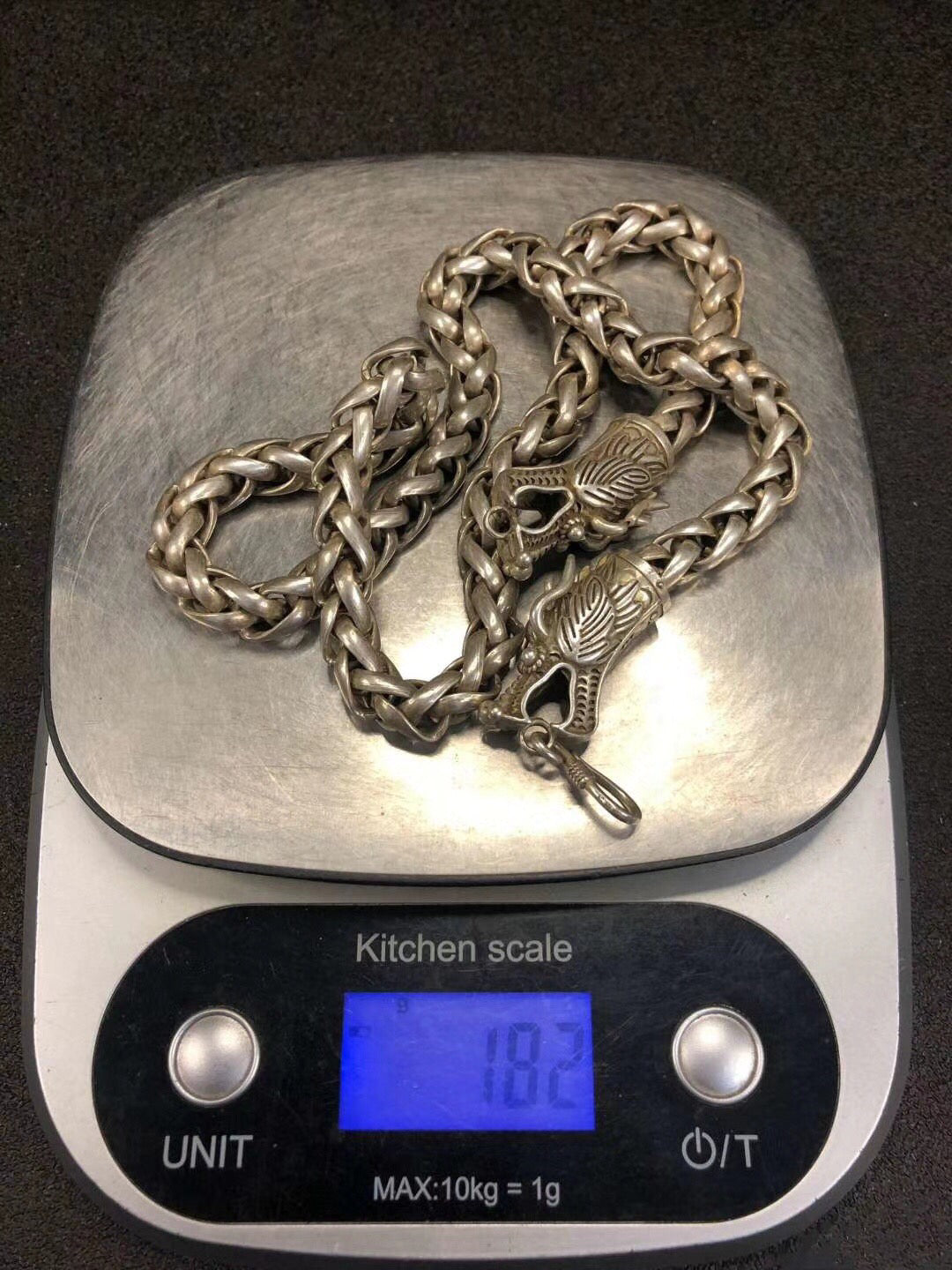 Chinese Antique Silver Double Dragon Necklace